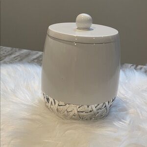 White Ceramic Jar with Silver Accents